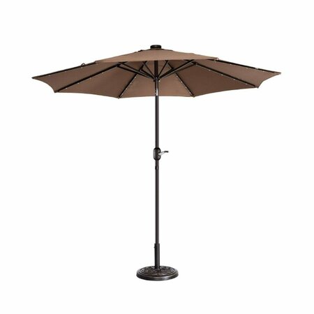 CLAUSTRO 9 ft. LED Lighted Outdoor Patio Umbrella with 8 Steel Ribs & Push Button Tilt - Brown CL3858463